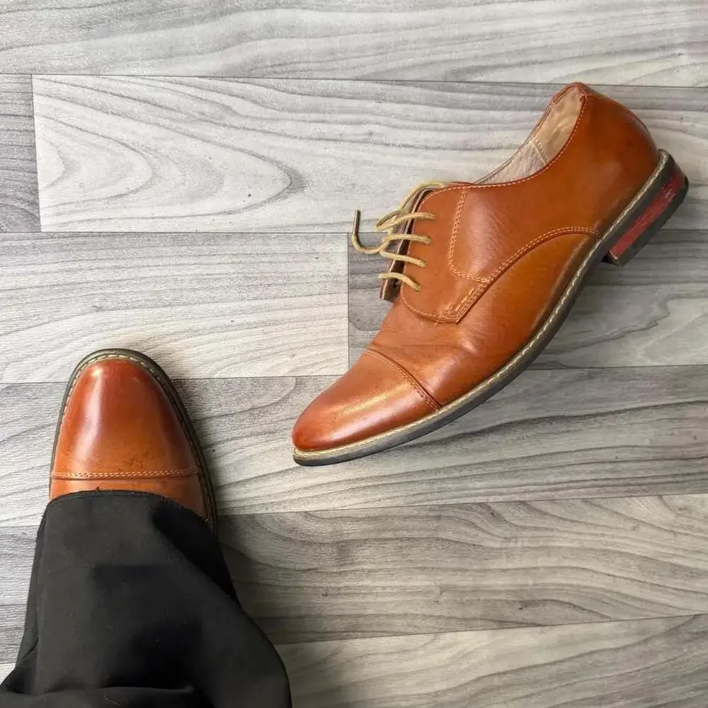 Bruno Marc Tan Leather Cap Toe Oxford Dress Shoes